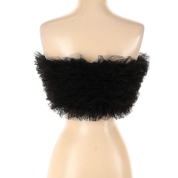 ZARA Black Tulle Ruffle Strapless Crop Top - Picture 4 of 9